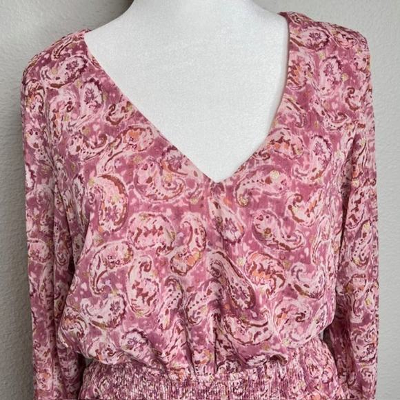 Aqua Pink Metallic Chiffon Paisley Ruffle Mini Dress Size Large - Picture 4 of 16